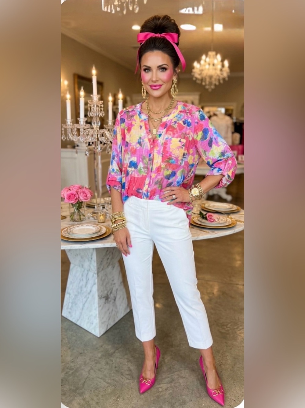 Zac & Rachel Pink Multicolor Floral Button-Down Top